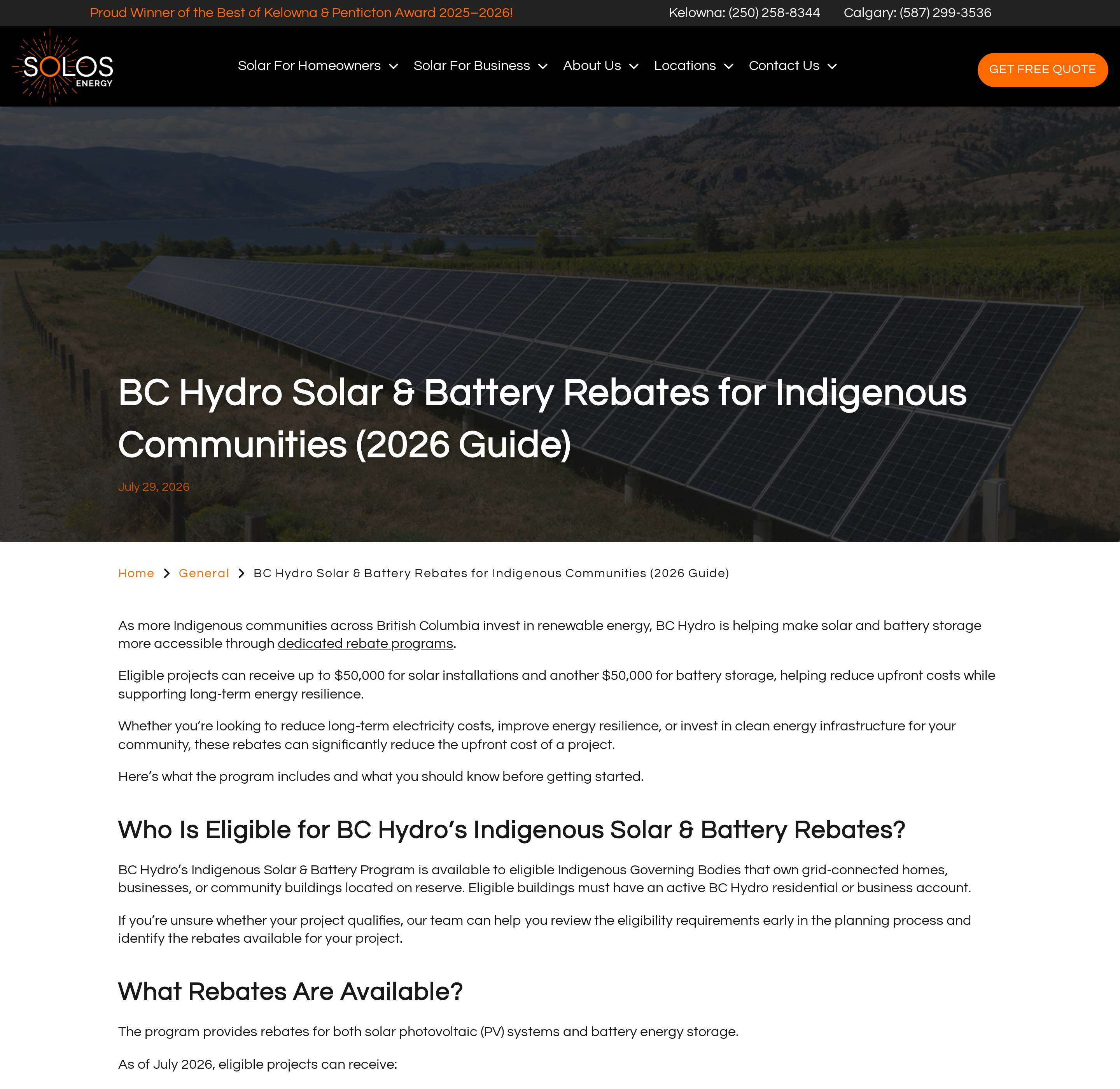 Blog article: BC Hydro solar and battery rebates for Indigenous communities, 2026 guide