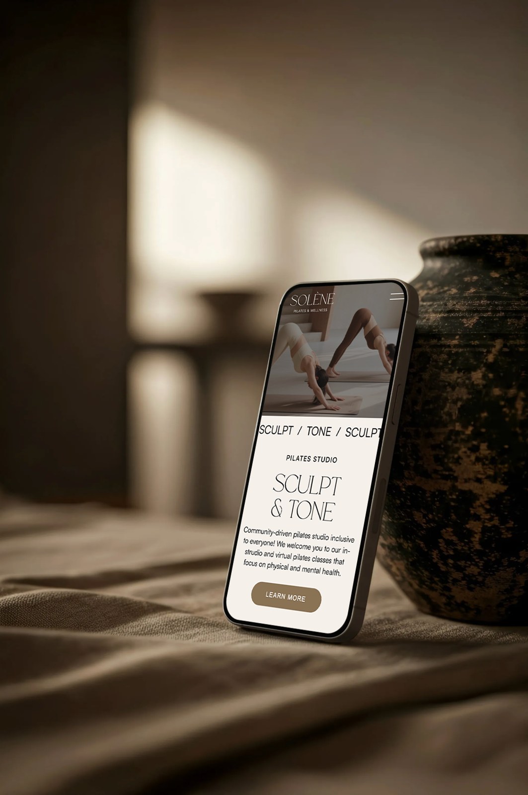 Solène website Sculpt and Tone section on a mobile screen